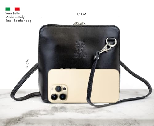 Vera Pelle Women's Small Genuine Leather Handbag with High